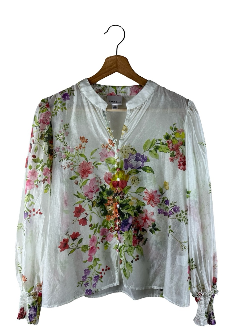 Bailey 44 Floral Button Front Sheer Blouse Romantic Cottage